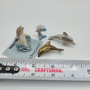 Miniature Dolphin Figures Lot of 4 Pewter, Brass, Resin